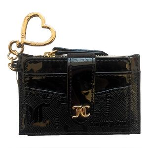 Juicy Couture Black Faux Patent Leather Keychain Tab Card Case Wallet